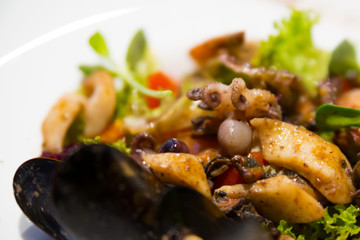 Seafood salad. Octopus close up - 341389226
