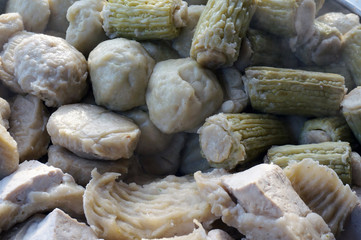 Siomay (also Somay), is an Indonesian steamed fish dumpling with vegetables served in peanut sauce.  