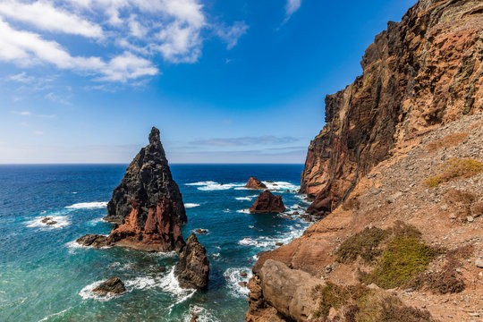 Portugal, Madeira, Coastal stack rock and cliffs of Ponta de Sao Lourenco