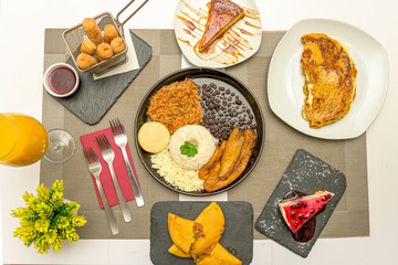 overhead photo of Venezuelan food dishes