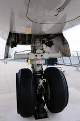 Rear landing gear of a KLM Fokker 100