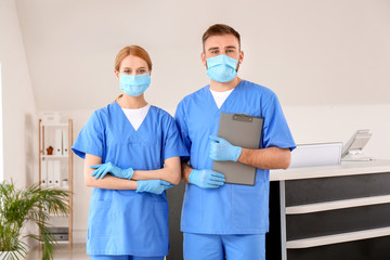 Receptionists in hall of clinic