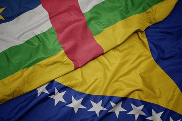 waving colorful flag of bosnia and herzegovina and national flag of central african republic.