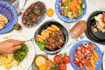 overhead shot of Brazilian food dishes