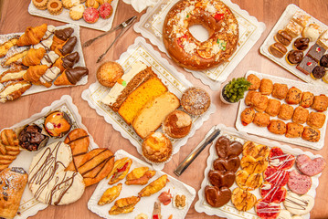 overhead shot of cakes and desserts