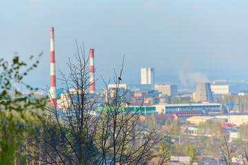View of industrial enterprises located in the city of Miass, Chelyabinsk region, in the southern...