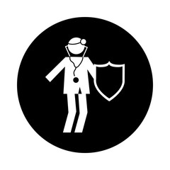 doctor with shield health pictogram block style