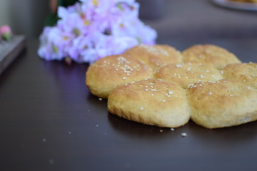 Whole Wheat buns with wooden background