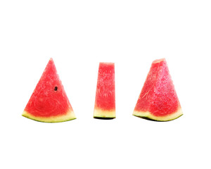 closeup of some pieces of refreshing watermelon on a white background