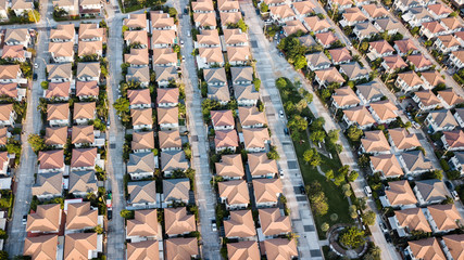 bird eye view or Top view of the village with the sunset in the evening.