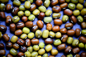 Top view of seed of green bean or mung been, food background