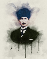 Illustration of Mustafa Kemal Ataturk - obrazy, fototapety, plakaty