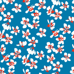 Materiał do szycia Naive shabby style tree blouson floral rapport. Simple single flower floral seamless pattern for background, fabric, textile, wrap, surface, web and print design. Hand drawn flowers motif.