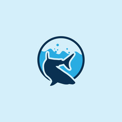 Blue shark icon vector symbol with round symbol