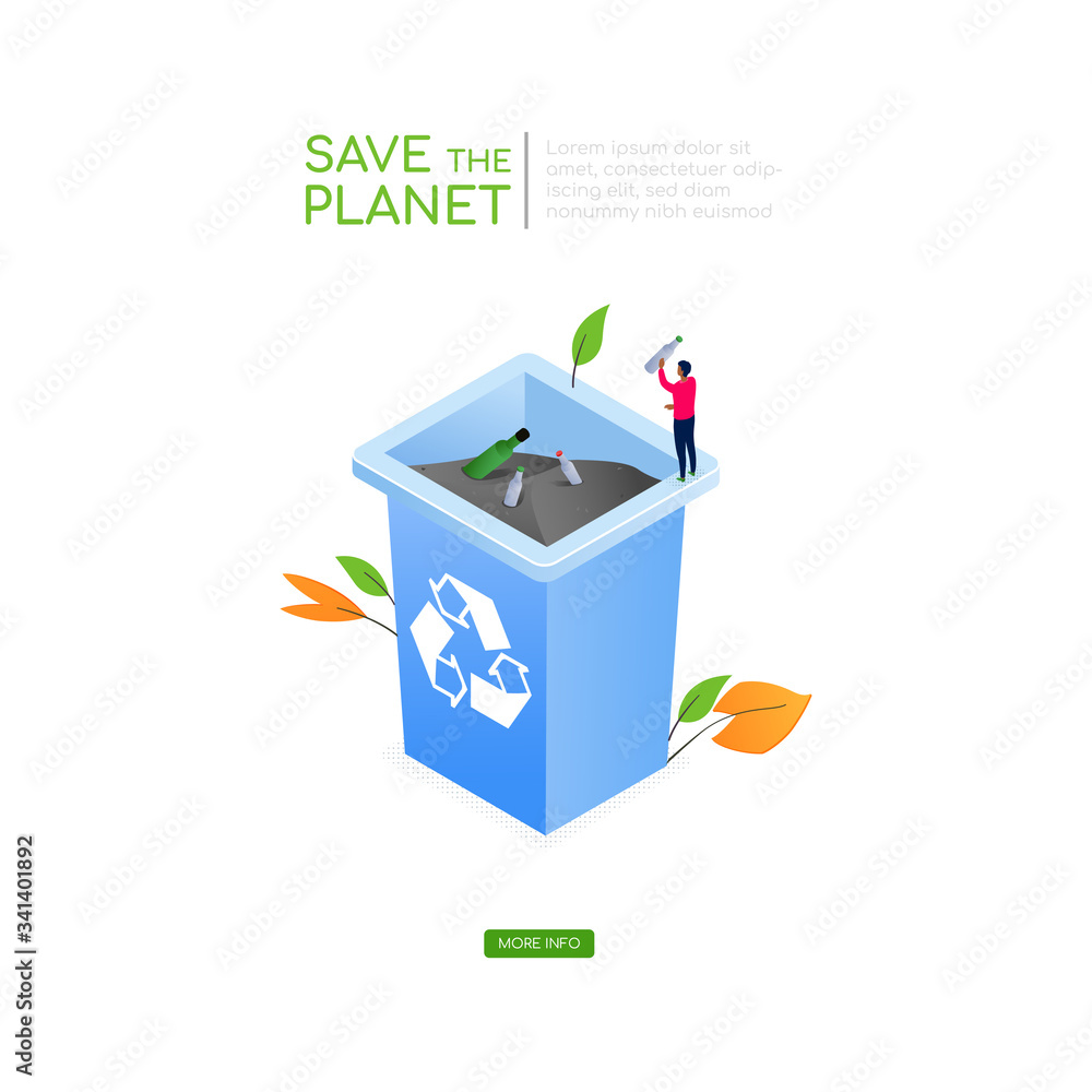 Poster save the planet - modern colorful isometric vector web banner