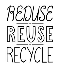 Black reduse, reuse, recycle lettering. Vector isolated illustration.