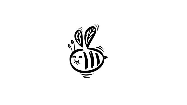 Little cute cartoon bee is flying isolated on a white background. Hand drawn bumblbee animation.
