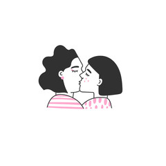 Gay female lesbian Couple being loving and happy. Two girls kissing. Pride community concept. Hand drawn Vector illustration. Isolated on white background