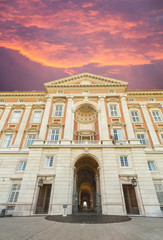 The Royal Palace in Caserta (Reggia di Caserta) Italy. Entrance of the The Royal Palace of Caserta, built in 18th century and former residence of Bourbon kings. Caserta, Italy, October 2018.