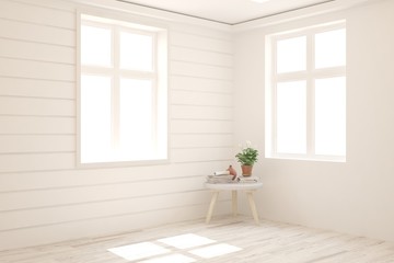 White empty room. Scandinavian interior design. 3D illustration