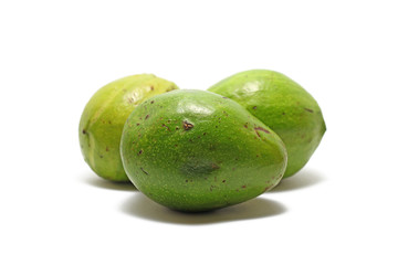 Three avocados (Persea americana) isolated on white background, perfect for breakfasting during ramadan