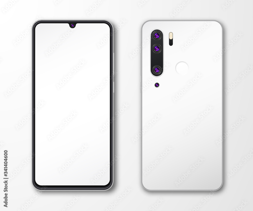 Poster realistic smartphone mock up set. mobile phone display isolated on white gray background. 3d templat