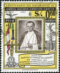 PERU - 1958: shows Brother Martin de Porres Velasquez (1579-1639), 1958