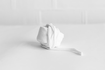 Obraz premium White yarn for knitting closeup