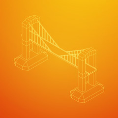Bridge connection structure. Wireframe low poly mesh vector illustration.