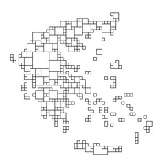 Greece map from black pattern from a grid of squares of different sizes . Vector illustration.