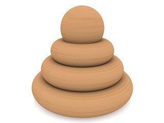 Wooden toy pyramid on a white background