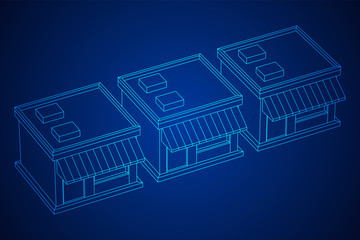 Shop market stores. Small business concept. Wireframe low poly mesh vector illustration.