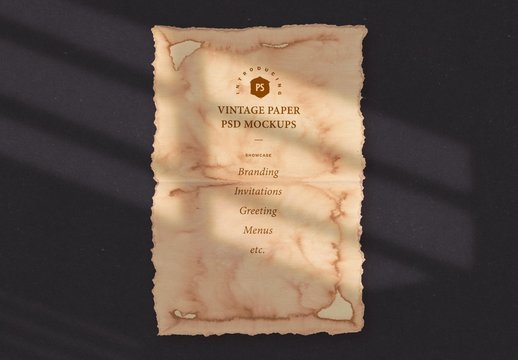 Folded Vintage Brown Torn Paper Mockup with Deckled Edges