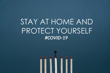 Maintain a distance between you and other people. Social distancing concept using burnt out match sticks as a metaphor for containing coronavirus or any virus or pandemic outbreak. Stay at home