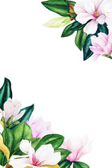 Vertical floral watercolor frame, hand drawn illustration