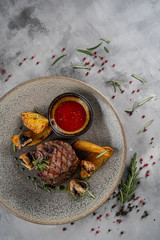 grilled steak with vegetables
