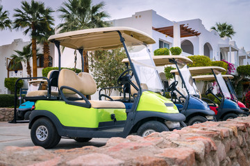 Electric cars for moving around the resort complex of a five-star hotel. A means of transportation...