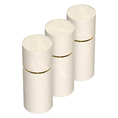 Kraft paper cardboard tube package with gold part mock up. 3d render isolated on white background.