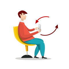 Man Sitting on Chair with Mobile Phone and Arrows Isolated on White Background. Connection on Social Network Concept. Internet Communication Design.