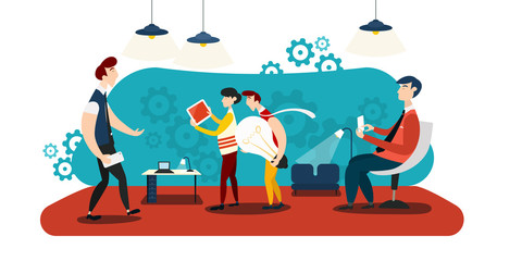 Creative People in Business Office Vector Flat Design Illustration