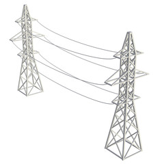 Power transmission tower high voltage pylon. 3d render illustration isolated on white background.