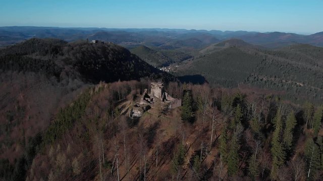 Aerial shot of Hohenbourg located in the Vosges, France.
