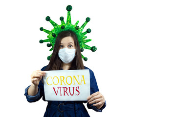 Woman holding sign Stay Home Save Lives global message coronavirus. Quarantine to fight COVID-19 pandemic