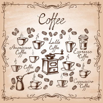 Vintage coffee collection. Sketches of hand-drawn coffee. Vector illustration. © inna_v