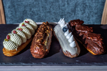 
chocolate eclairs in restaurant BgB