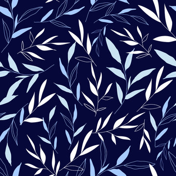vector seamless pattern with leaves in shades of blue © aalia