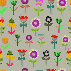 seamless modern floral pattern with folk inspired flowers