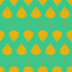 seamless pattern with autumn leaves in yellow and turquoise