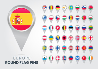 Europe Round Flag Pins, Map pointers