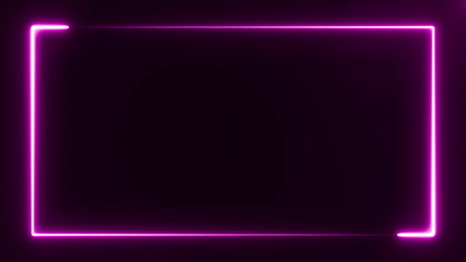 bright purple light neon frame on black background, abstract digital 3d rendering 4K video
